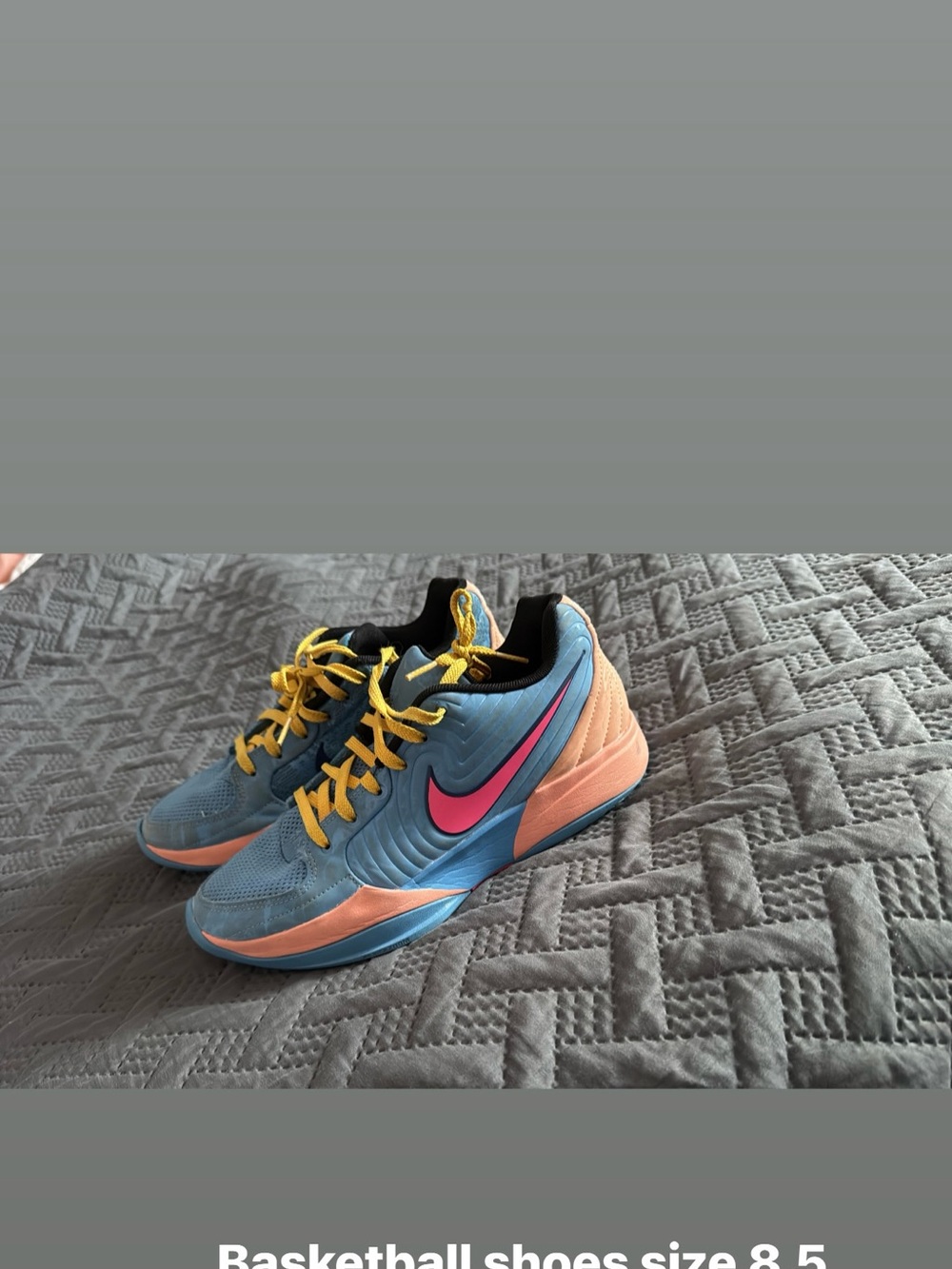 Nike Kids Blue and Pink Sneakers with Yellow Laces